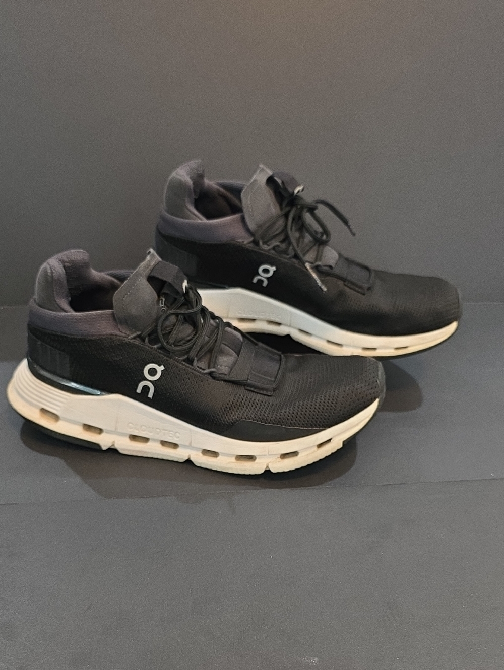 On Running CloudNova Women's Black and White Cloud Sneakers Size 7.5